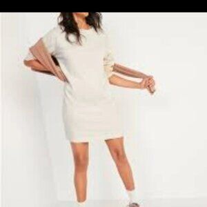 Old Navy Ivory Sweatshirt Dress Cotton Long Sleeve Crew Neck Athleisure